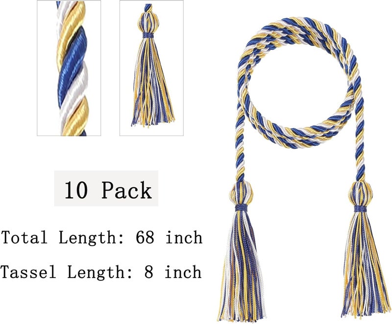 D DODOU 10 Pieces Graduation Cords Polyester Graduation Honor Braided Cords with Sewing Tassels for Bachelor, Master, Doctor 68" Long (Royal Blue Gold White) - Image 3